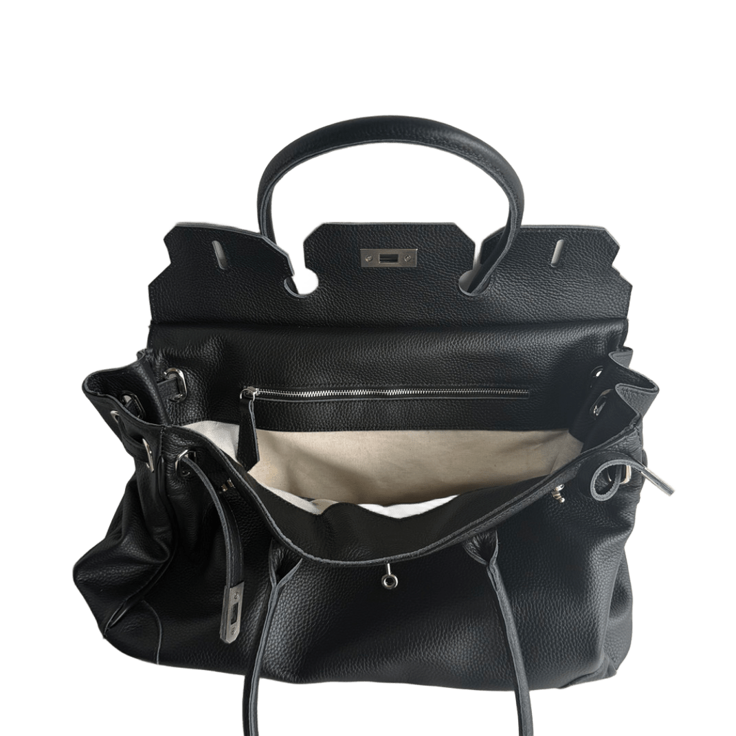 Black Leather jellyFirkin Bag fits 16 inch laptop