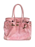 Blossom pink washed leather Firkin bag 40cm with long handles and vintage metal hardware