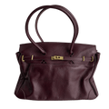burgundy leather firkin bag front view gold hardware
