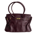 burgundy leather firkin bag front view gold hardware