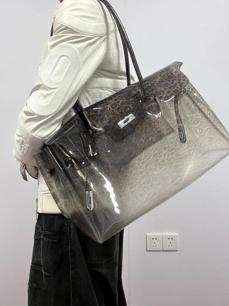 Croc Jelly Firkin Bag – Clear Grey Crocodile Tote