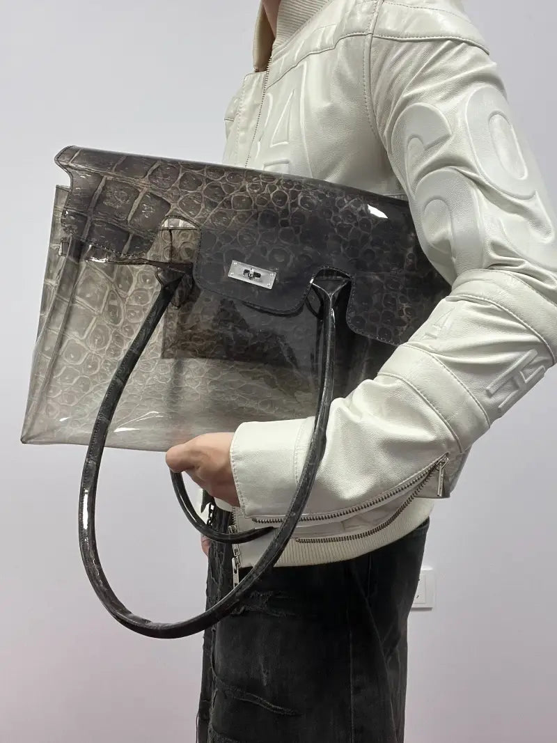 Croc Jelly Firkin Bag – Clear Grey Crocodile Tote