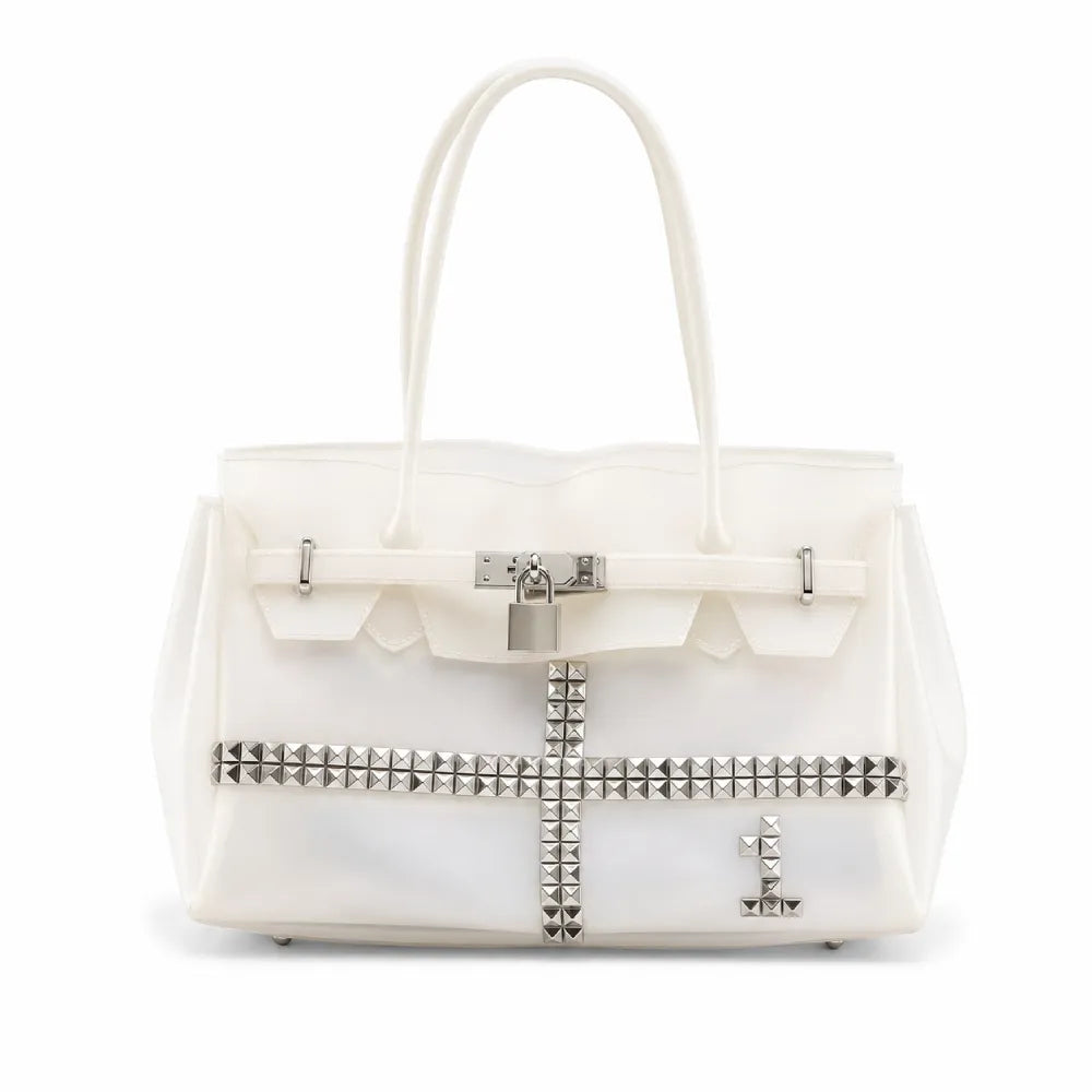 Studded Cross Jelly Firkin Bag – Pearl White