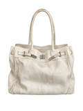 White Leather Firkin Bag 40 with vintage-inspired metal hardware, front view